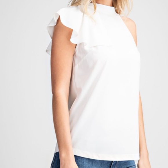 White One Shoulder Tank🎀☺️ - Picture 2 of 3